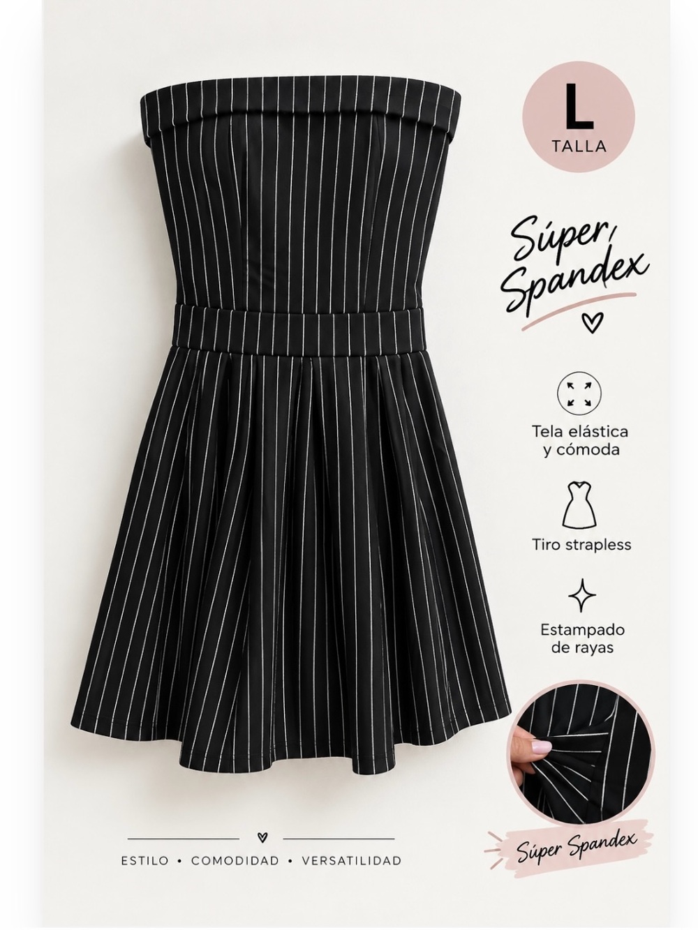 Striped Black Strapless Skater Dress